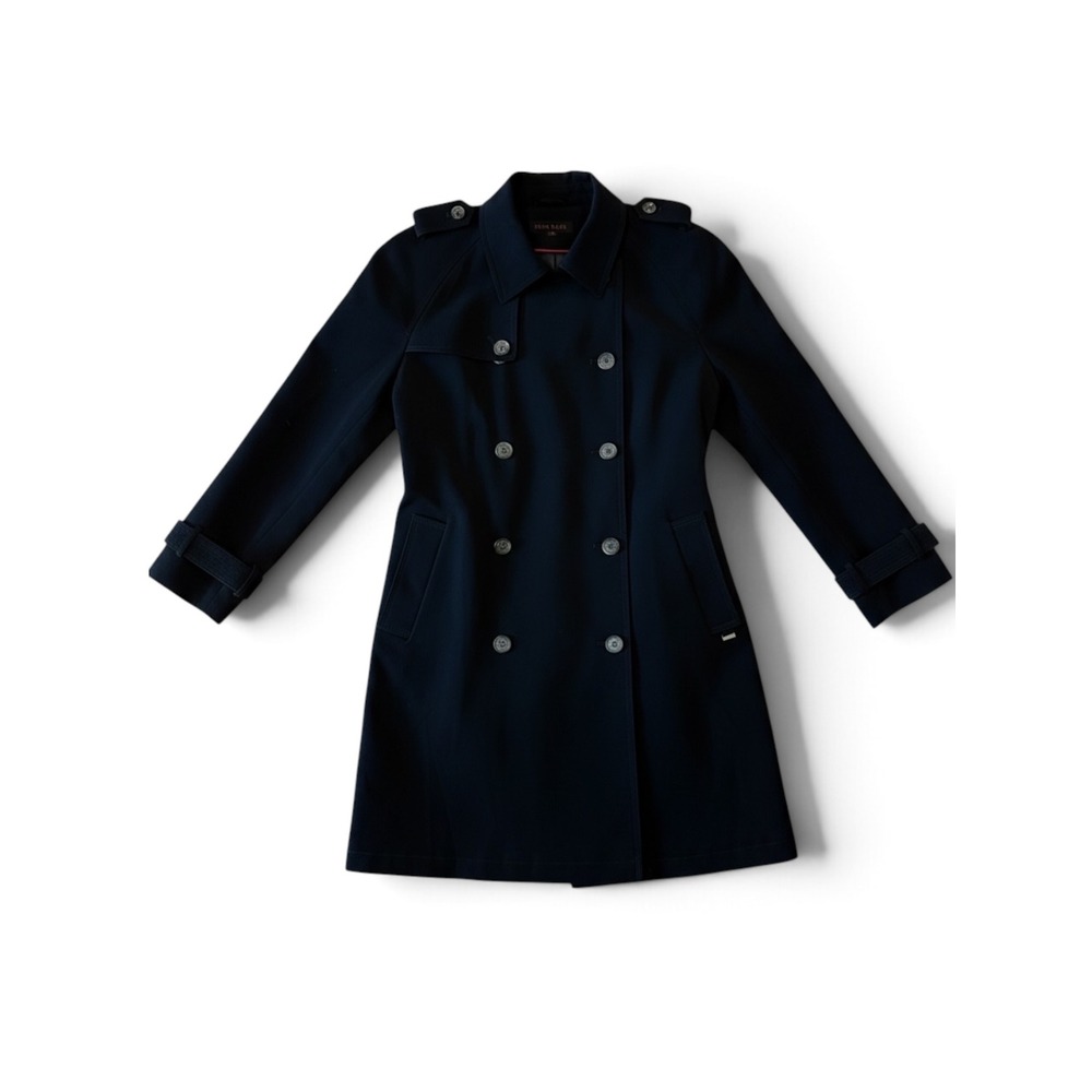 Anne Klein Womens Black Double Breasted Collared Trench Coat Epaulettes Size 16